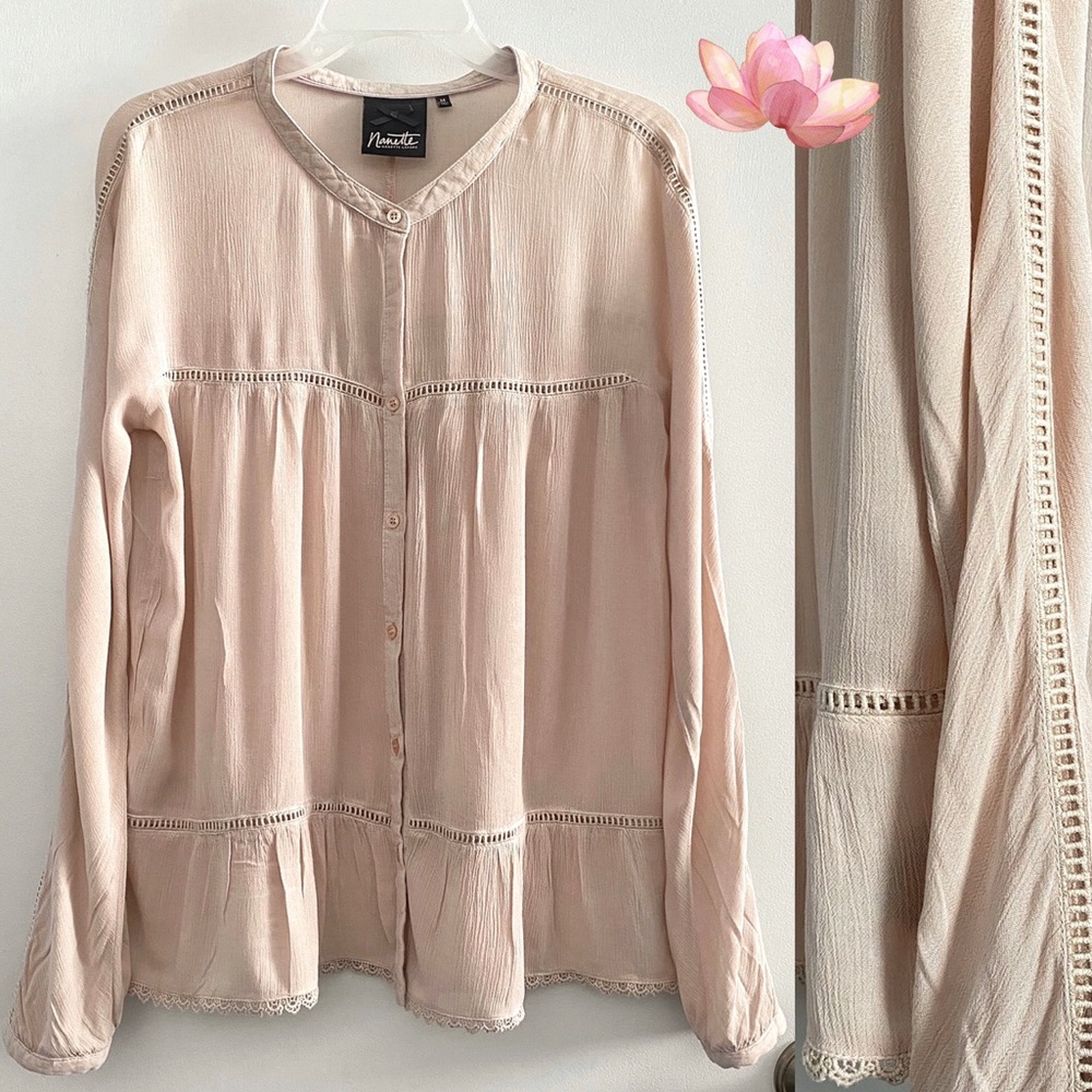 Nanette Lepore sweet babydoll long sleeve button down blouse, soft pink
